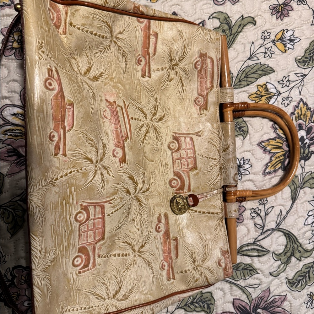 Brahmin Cream and Tan Embossed Tote